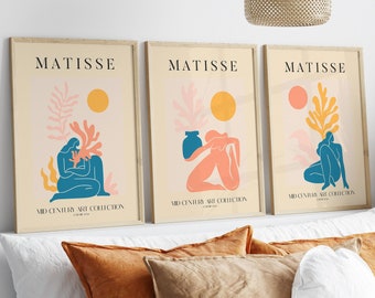 Set of 3 Matisse Prints, Beige Black Vintage Wall Art Prints, Matisse Cutouts Wall Art, Neutral Boho Wall Art,Matisse Exhibition Art Posters