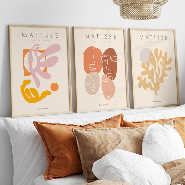 Set of 3 Matisse Prints, Beige Vintage Flower Market Wall Art Prints, Matisse Wall Art, Neutral Boho Wall Art,Matisse Exhibition Art Posters