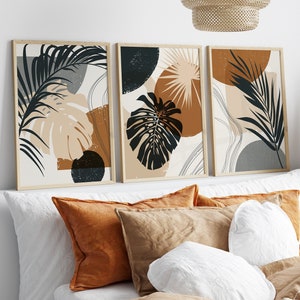 Boho Abstract Wall Prints, Set of 3 Boho Wall Prints, Boho Wall Decor, Set of 3 Posters, Abstract Wall Art, Beige & Green Wall Décor