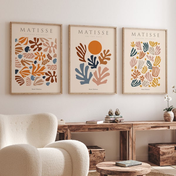 Ensemble de 3 estampes Matisse, imprimés d'art mural beige vintage Flower Market, Matisse Wall Art, Neutral Boho Wall Art, Matisse Exhibition Art Posters