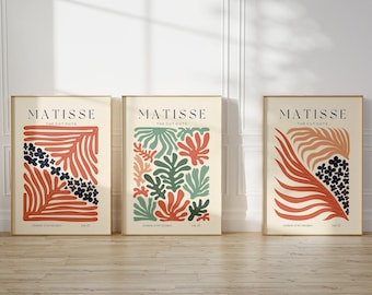 Set of 3 Matisse Prints, Beige Black Vintage Wall Art Prints, Matisse Cutouts Wall Art, Neutral Boho Wall Art,Matisse Exhibition Art Posters