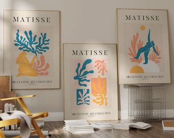 Set of 3 Matisse Prints, Beige Black Vintage Wall Art Prints, Matisse Cutouts Wall Art, Neutral Boho Wall Art,Matisse Exhibition Art Posters