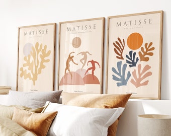 Set of 3 Matisse Prints, Beige Vintage Flower Market Wall Art Prints, Matisse Wall Art, Neutral Boho Wall Art,Matisse Exhibition Art Posters