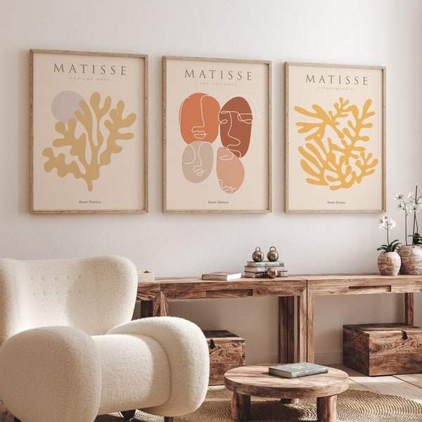 Set von 3 Matisse-Drucken, Beige Vintage Blumenmarkt-Wand-Kunst-Drucke, Matisse-Wand-Kunst, Neutrale Boho-Wand-Kunst, Matisse-Ausstellungs-Kunst-Poster