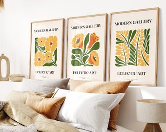 Set Of 3 Floral Art Print Posters, Flower Wall Decor, Botanical Gallery Wall Art, Nature Posters, Flower Illustration, Aesthetic Home Decor