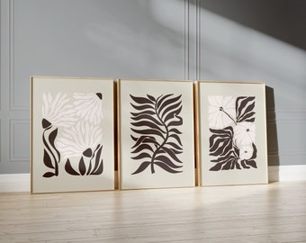 Set Of 3 Botanical Wall Art, Boho Home Decor, Bohemian Poster Print, Nature Lover Gift, Modern Floral Wall Decoration, Kitchen Wall Hanging
