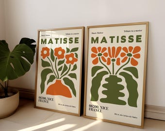 Set Of 2 Matisse Flower Market Prints, Boho Flower Art, Bedroom Wall Décor, Living Room Wall Print, Exhibition Mid Century Modern Art Prints
