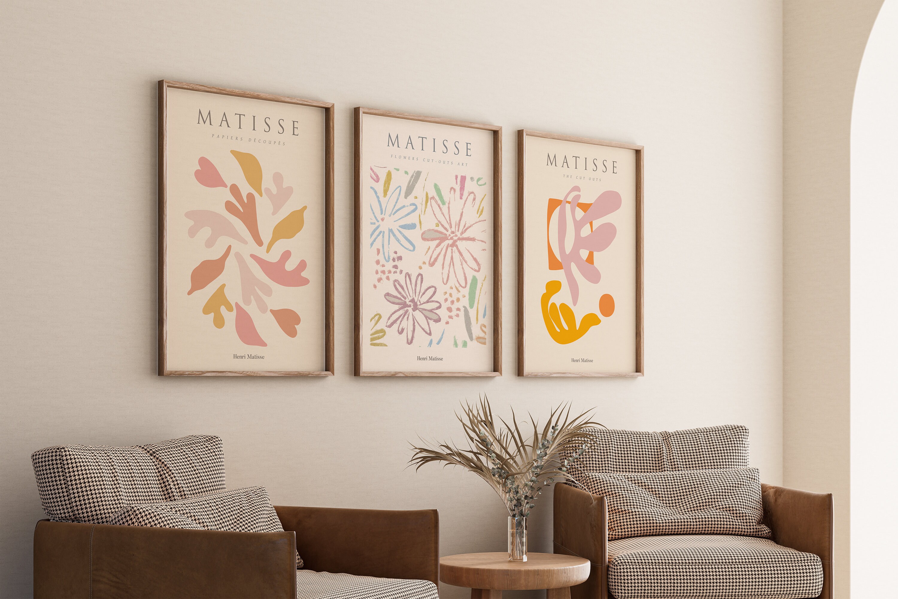 Set of 3 Matisse Prints, Beige Vintage Flower Market Wall Art Prints ...
