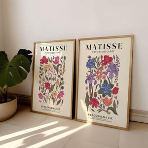 Set of 2 Matisse Floral Wall Art Prints | Boho Floral Wall Art Posters for Bedroom & Living Room | Mid-Century Modern Exhibition Décor