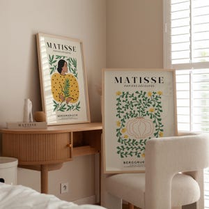 Set of 2 Matisse Floral Wall Art Prints | Green Boho Floral Wall Art Posters for Bedroom & Living Room | Mid-Century Modern Exhibition Décor