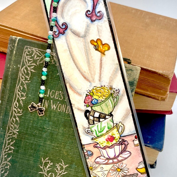 Hand Painted, watercolor, Bookmark, Alice in wonderland