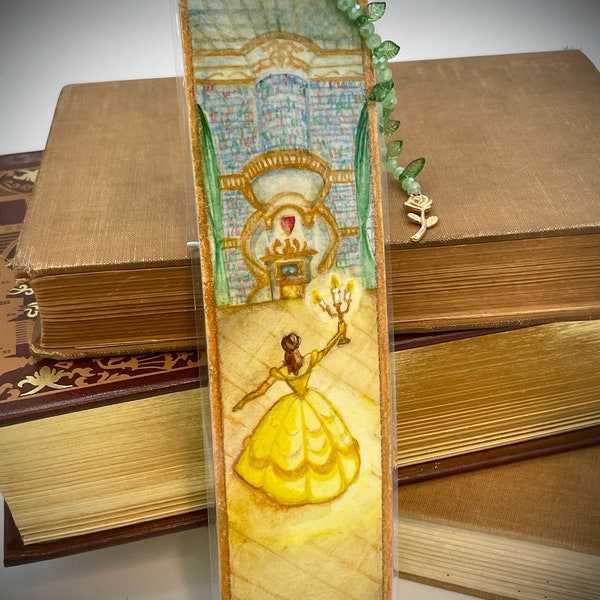 Hand painted watercolor Bookmark, Beauty and the Beast, Belle