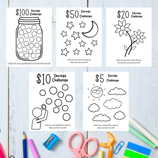 Fun Learning Money Saving Tracker Coloring Pages For Kids Children / Savings Progress Planner Sheets / Instant Digital Download, Printable