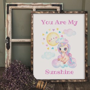 Cute Unicorn You Are My Sunshine Printable / Nursery, Baby, Kid&#39;s Room Décor / Instant Digital Download, Printable Art, Digital Art