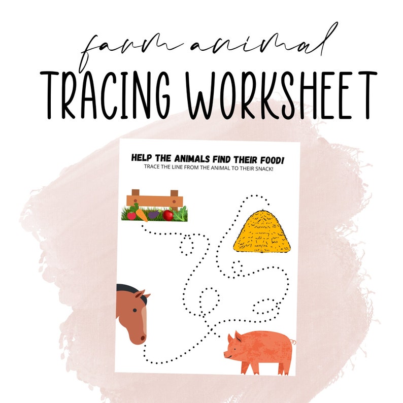 Preschool Tracing Worksheet, Farm Animal Activity, Preschool Activity