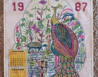 Arte mural vintage de Zaire africano. Calendario de tela sin marco de 43 cm de ancho por 84 cm de alto.