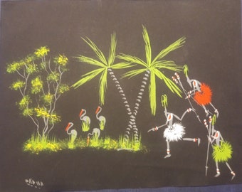 Vintage African Original Folk Ink Art 12.5" wide x 9.5" high. not framed