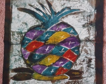 Vintage African Batik Art,  13" wide by 19" high.  Read My Description. not framed