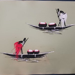 African Original Folk, Art 12 1/2" wide by 9 1/2" high, Abstract Art, Boutique Art, Canoe Art