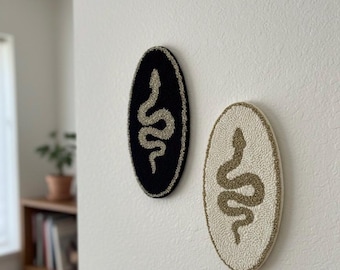 Handmade Gold Snake Punch Needle Wall Hanging: Boho Decor