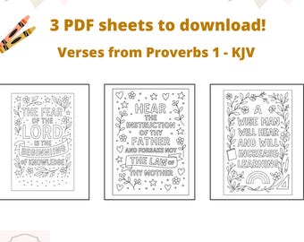 Bible Verse Coloring Pages for Kids: Proverbs 1 KJV (3 PDF Sheets)