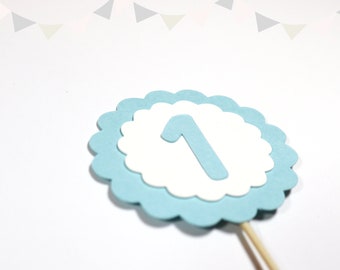 Birthday Party Cupcake Toppers, Scalloped Cardstock, Personalized Age Number - set of 12