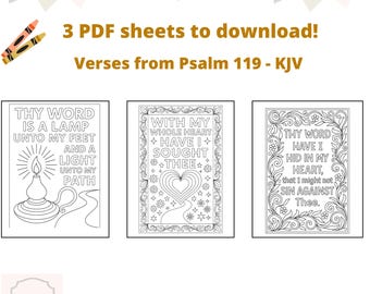 3 Bible Verses Colouring Pages for Young Kids - Psalm 119 - 3 pdf sheets