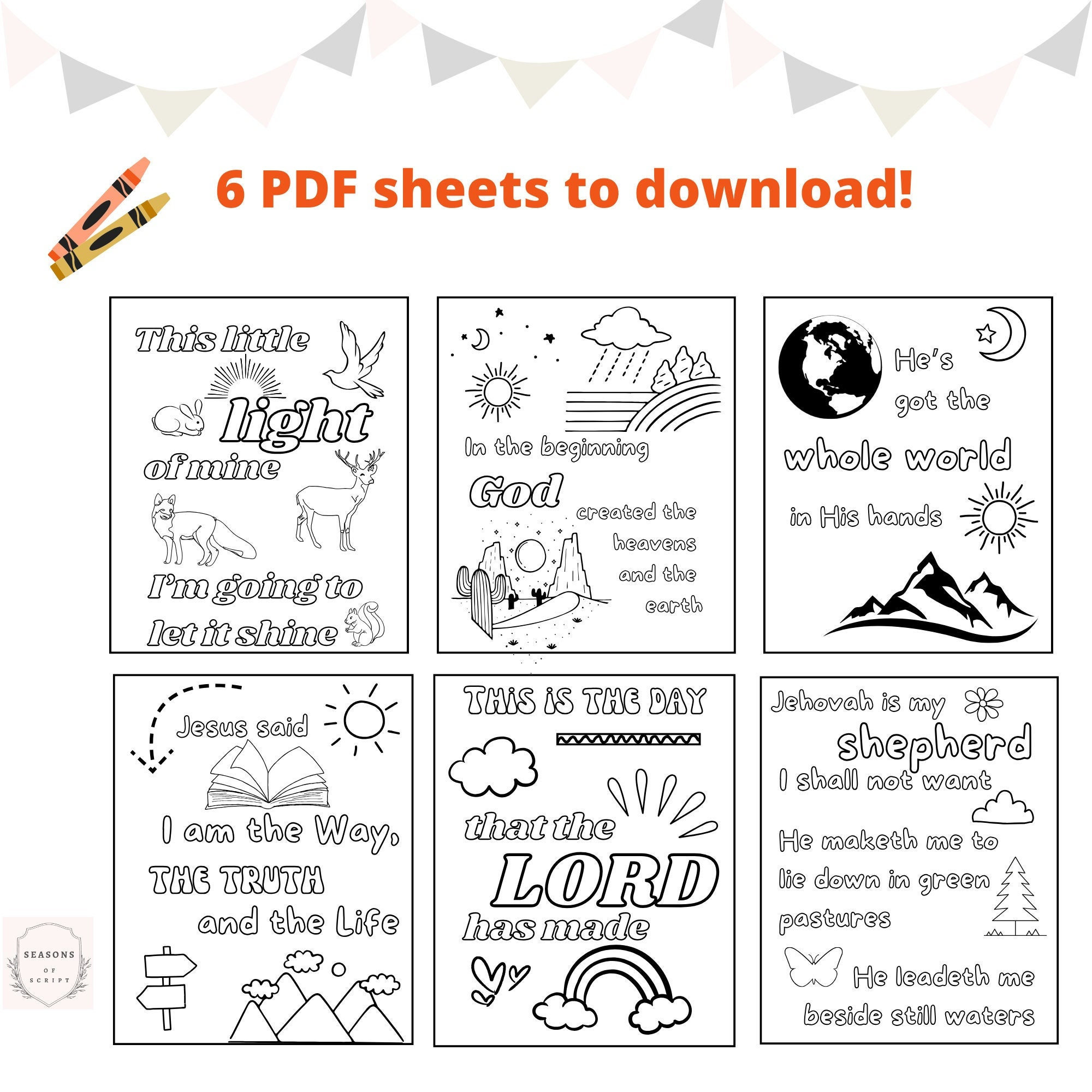 Bible & Song Colouring Pages for Young Kids 6 Sheets - Etsy