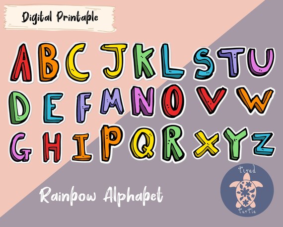 rainbow alphabet printable stickers colourful words and etsy