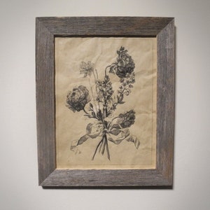 Antiqued Flower Engraving Aged Document Frame not included Primitive Rustic