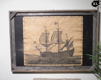 Tall Ship Etch Print Aged Document Frame not included