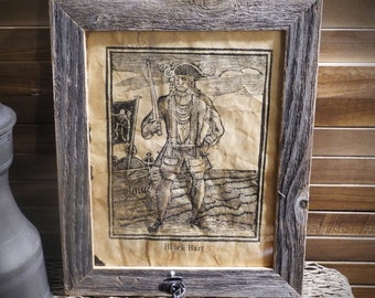 Black Bart Wood Cut Print Bartholomew Roberts Aged Document Frame not included