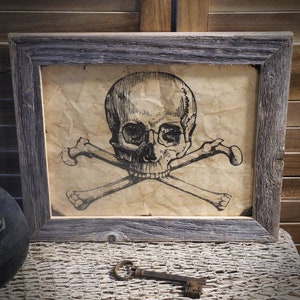 Jolly Roger Pirate Flag Print Aged Document Frame not included