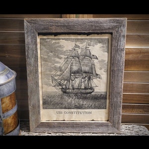 USS Constitution Woodcut Colonial America Aged Document Frame not included AR45