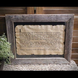 Blank Oath of allegiance to the united states of america Colonial America Aged Document Frame not included AR17S