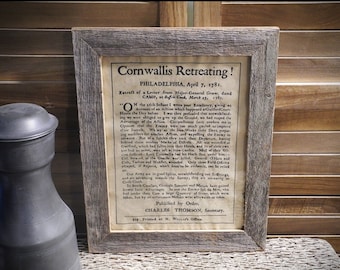 Cornwallis Retreating Colonial America Aged Document Frame not included