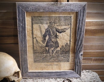 Charles Vane Wood Cut Print Aged Document Frame not included