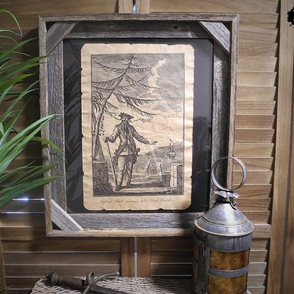 Smaller Captain Teach Commonly called Blackbeard Aged Document Frame not included