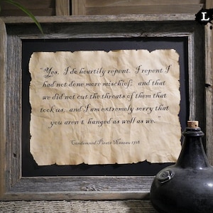 Last words of a condemned pirate Nassau 1718  Piracy Aged Document Frame not included