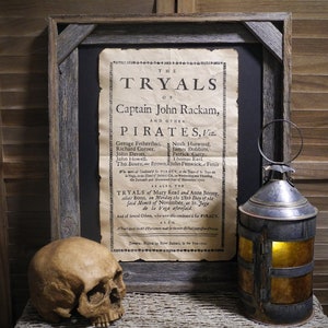 Tryals of Captain Jack Rackham Pirates Anne Bonny Mary Read Aged Document Frame not included