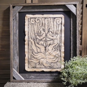 Witches burning at the stake witchcraft Aged Document Frame not included Witchcraft