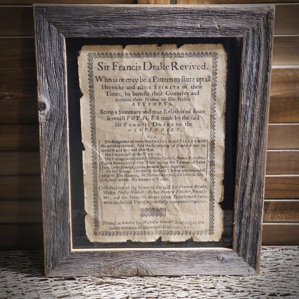 Sir Francis Drake Revived Print Aged Document Frame not included