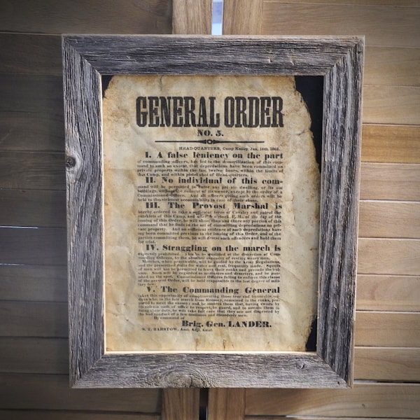 General Order US Civil War Era Aged Document Frame not included
