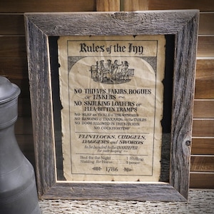 Rules of the Inn Colonial America Aged Document Frame not included AR43S