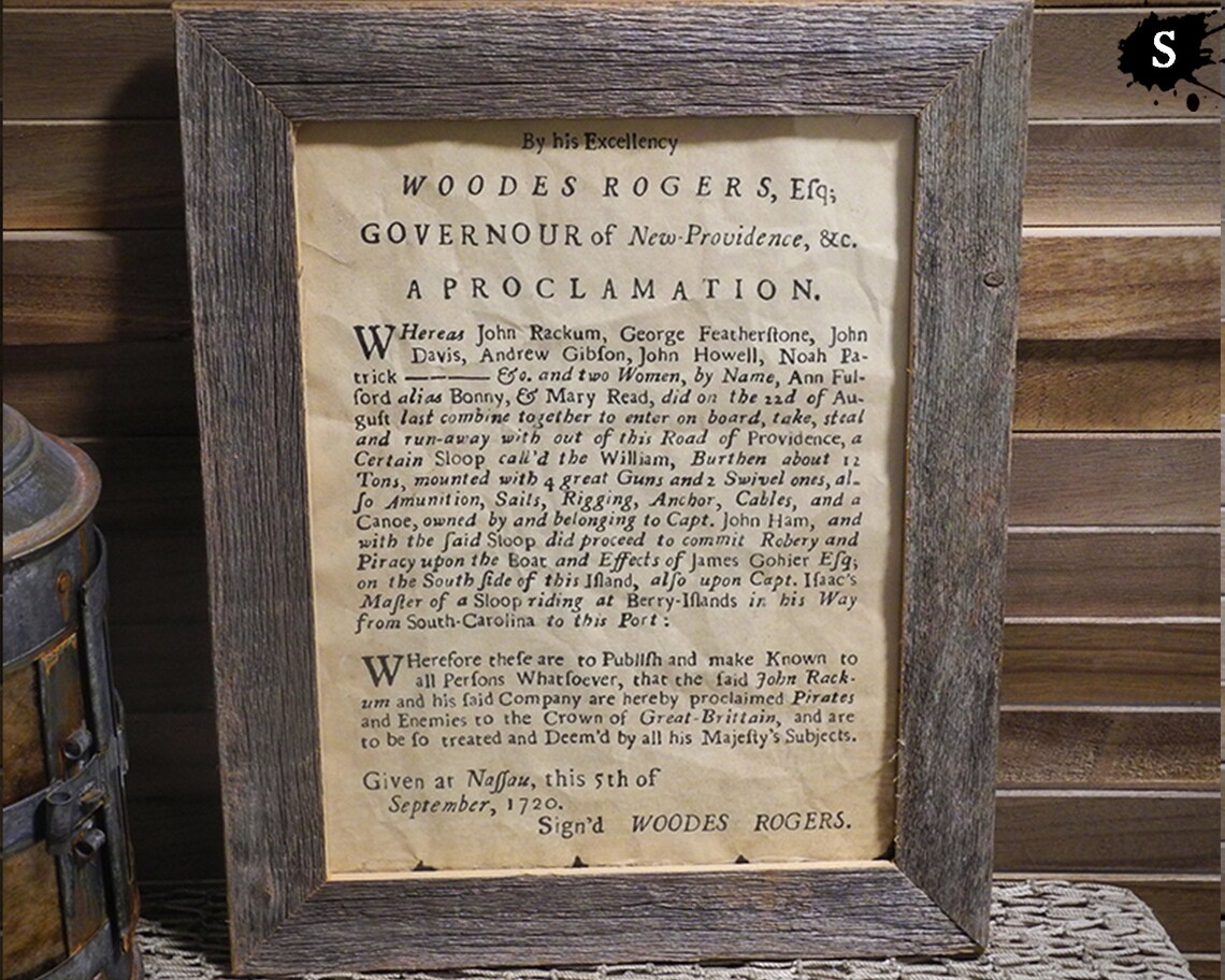 Frame For Proclamation Proclamation by Woodes Rogers Declaring Jack Rackham Pirates Anne Bonny ...