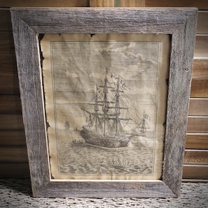 Tall Ship Pirate Ship Etching Aged Document Frame not included