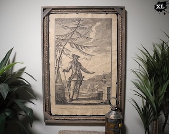 Larger Captain Teach Commonly called Blackbeard Aged Document Frame not included