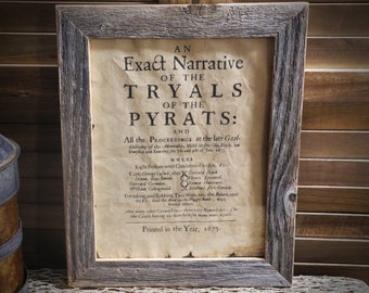 Tryals of the Pyrats Captain George Cusack Aged Document Frame not included