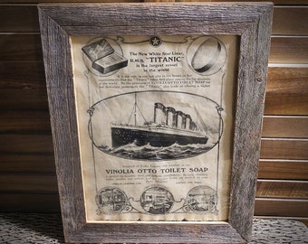 Titanic White Star Line Soap Advertisement Aged Document Frame not included