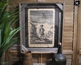 Captain Bartholomew Roberts Black Bart Pirate Etch Aged Document Frame not included